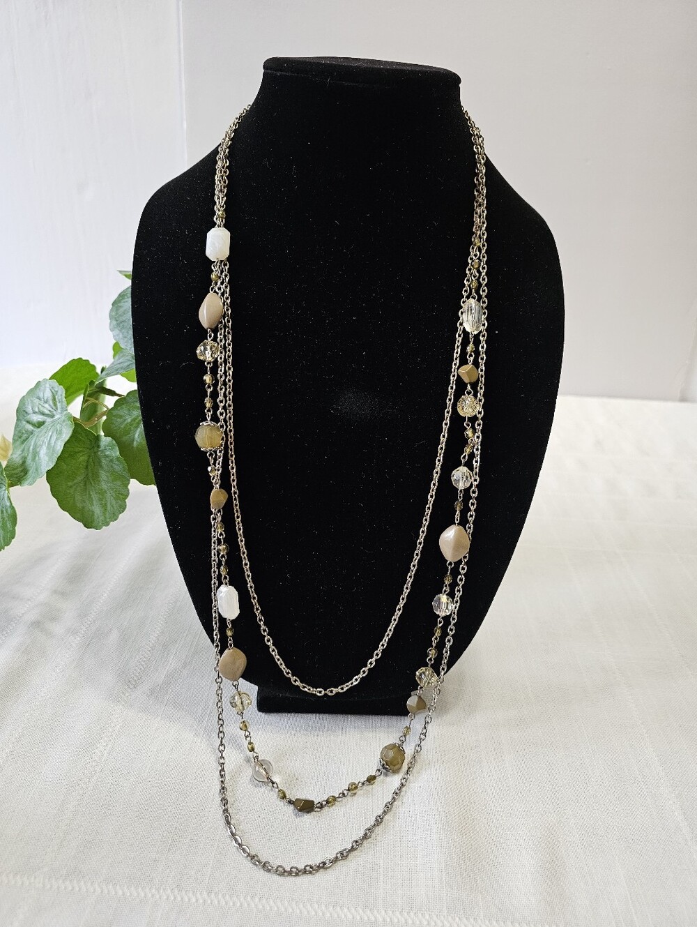 Layered Gold-Tone and Cream Bead Necklace